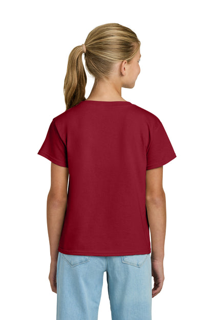 Rear View of CherryRed Gildan Youth Light Cotton Tee 3000B plain