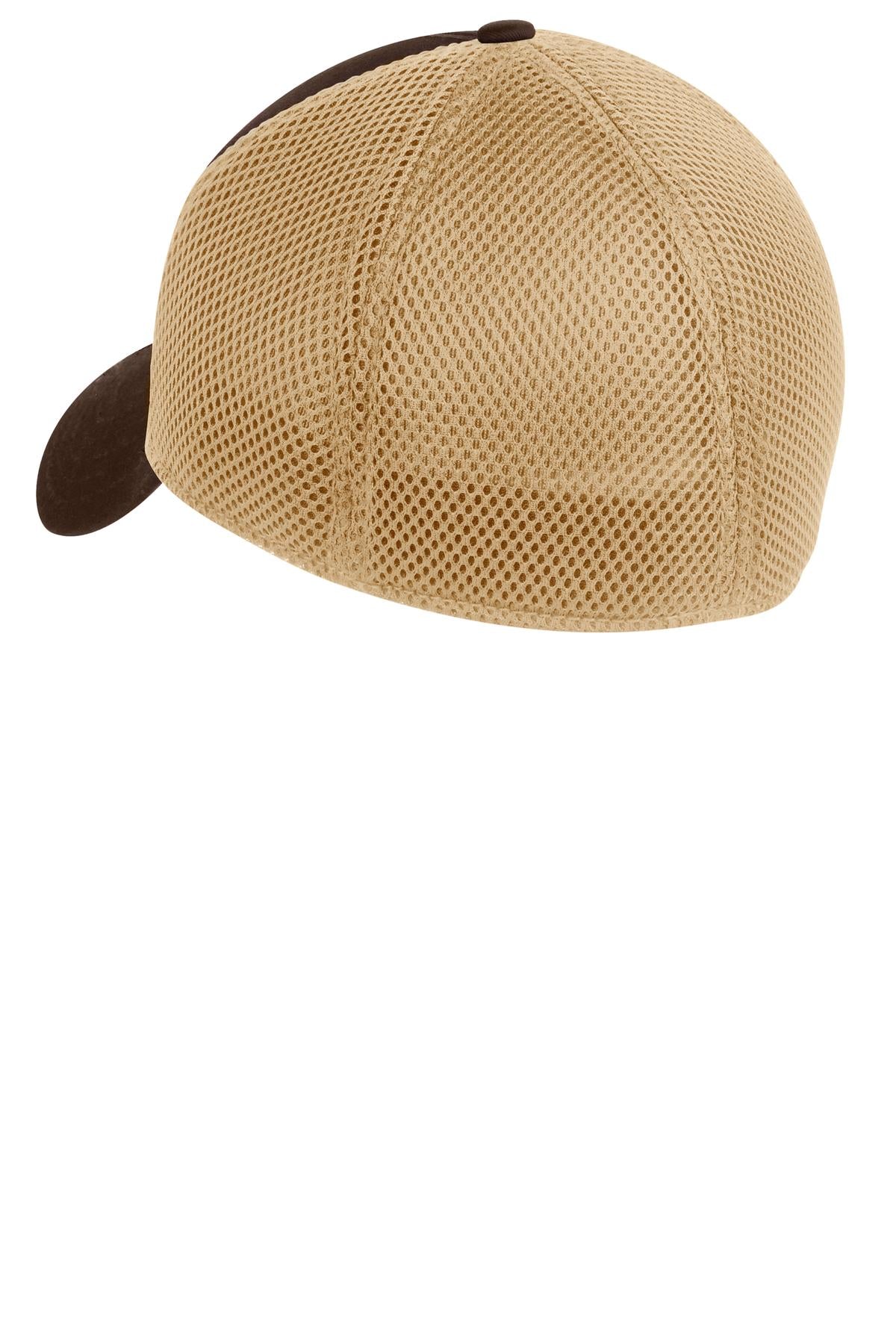 Rear View of Choc/Khaki New Era - Stretch Mesh Cap. NE1020 plain