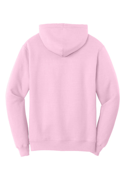 Rear View of ChryBlsm Port & Co Core Fleece Pullover Hooded Sweatshirt. PC78H plain
