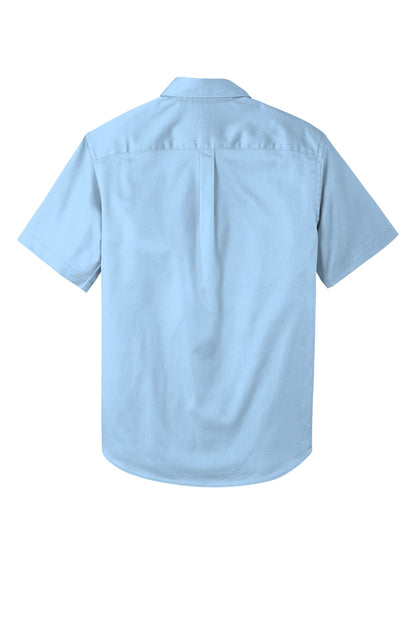 Rear View of CloudBlue Port Authority Short Sleeve SuperPro React Twill Shirt. W809 plain