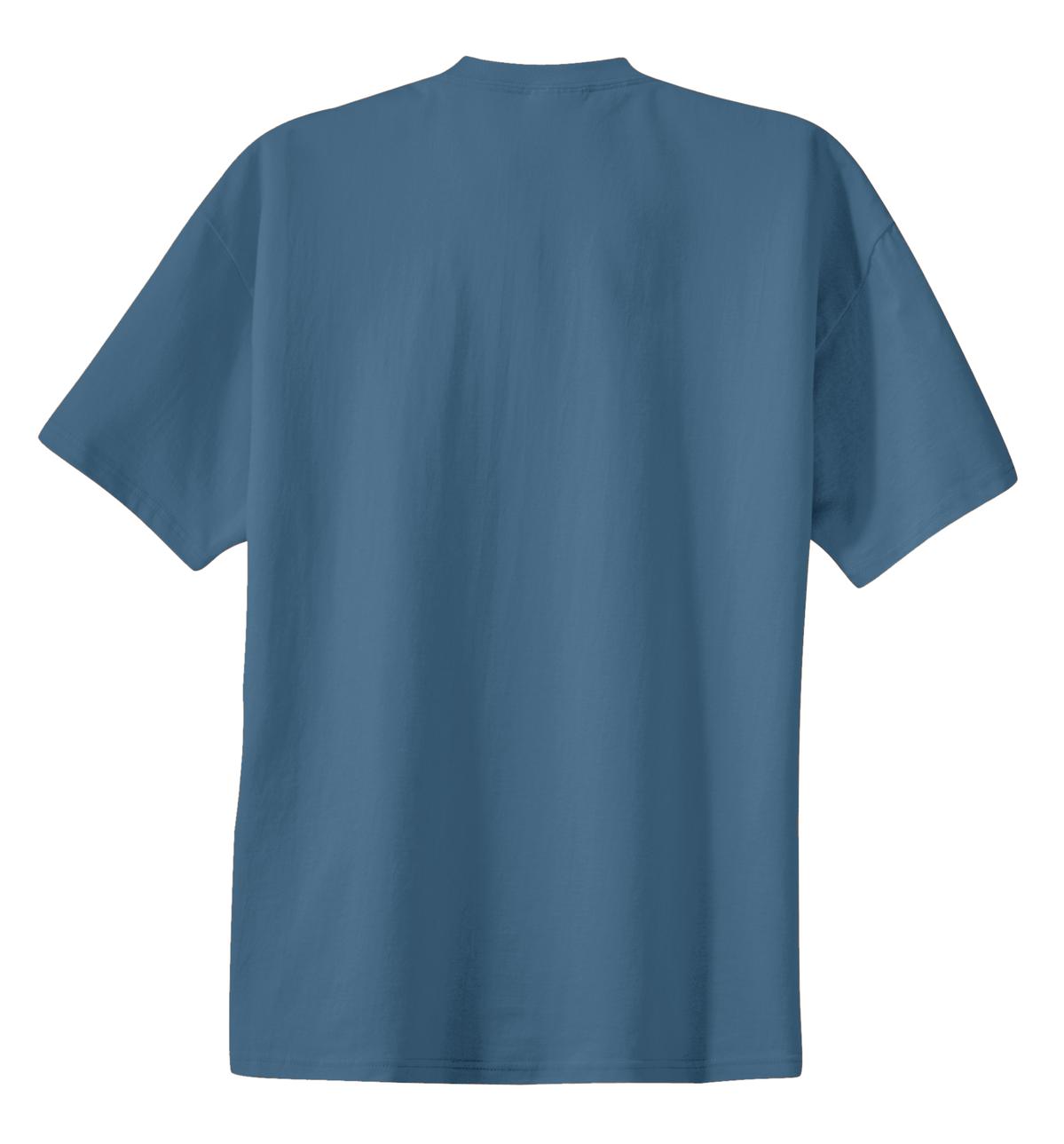 Rear View of Colonial Blue Port & Co Essential Tee. PC61 plain
