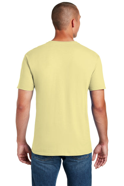 Rear View of Corn Silk Gildan Softstyle T-Shirt. 64000 plain