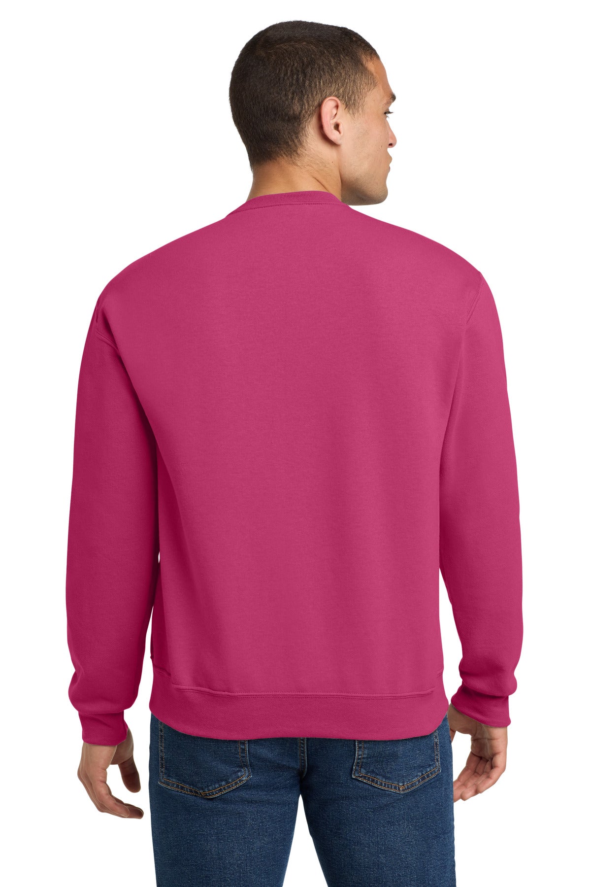 Rear View of CyberPink Jerzees - NuBlend Crewneck Sweatshirt. 562M plain