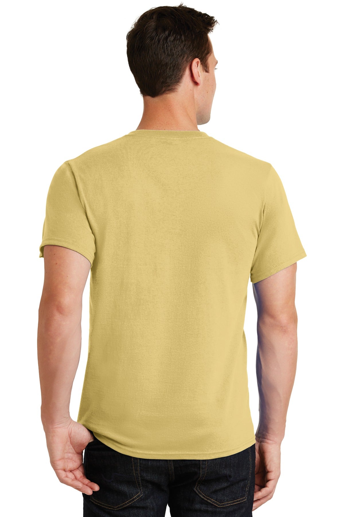 Rear View of Dafodil Yellow Port & Co Essential Tee. PC61 plain