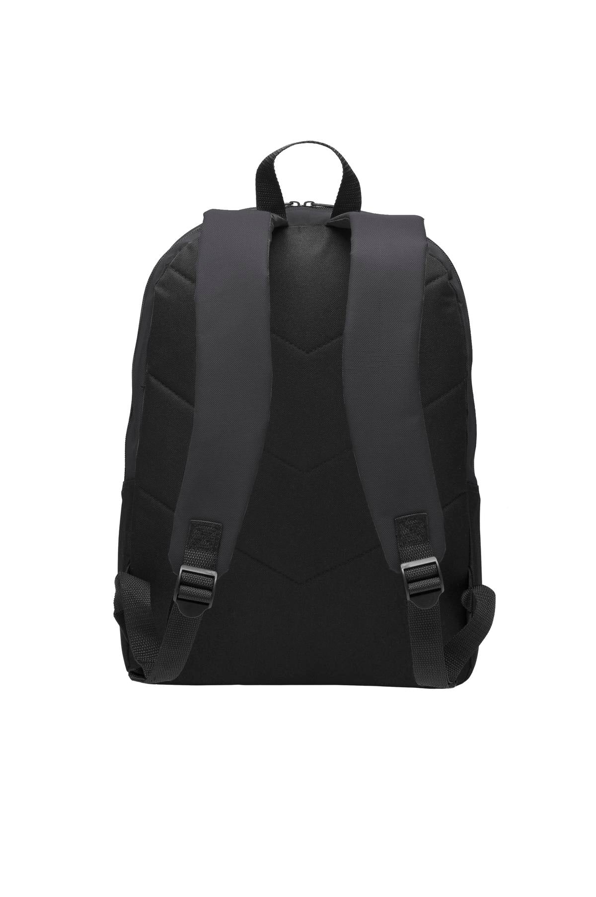 Rear View of Dark Charcoal Port Authority Value Backpack. BG203 plain