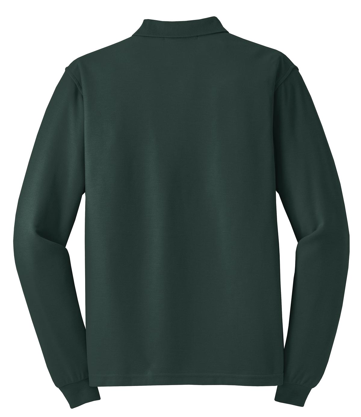 Rear View of Dark Green Port Authority Silk Touch Long Sleeve Polo. K500LS plain