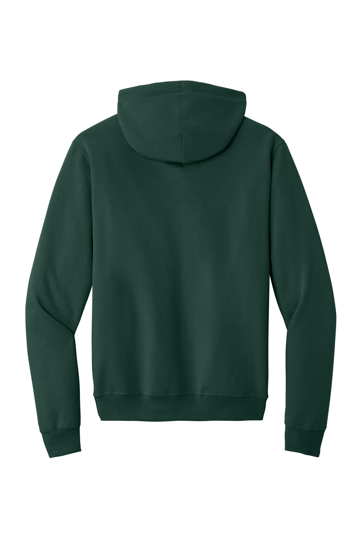 Rear View of Dark Green Port & Co Core Fleece Pullover Hooded Sweatshirt. PC78H plain
