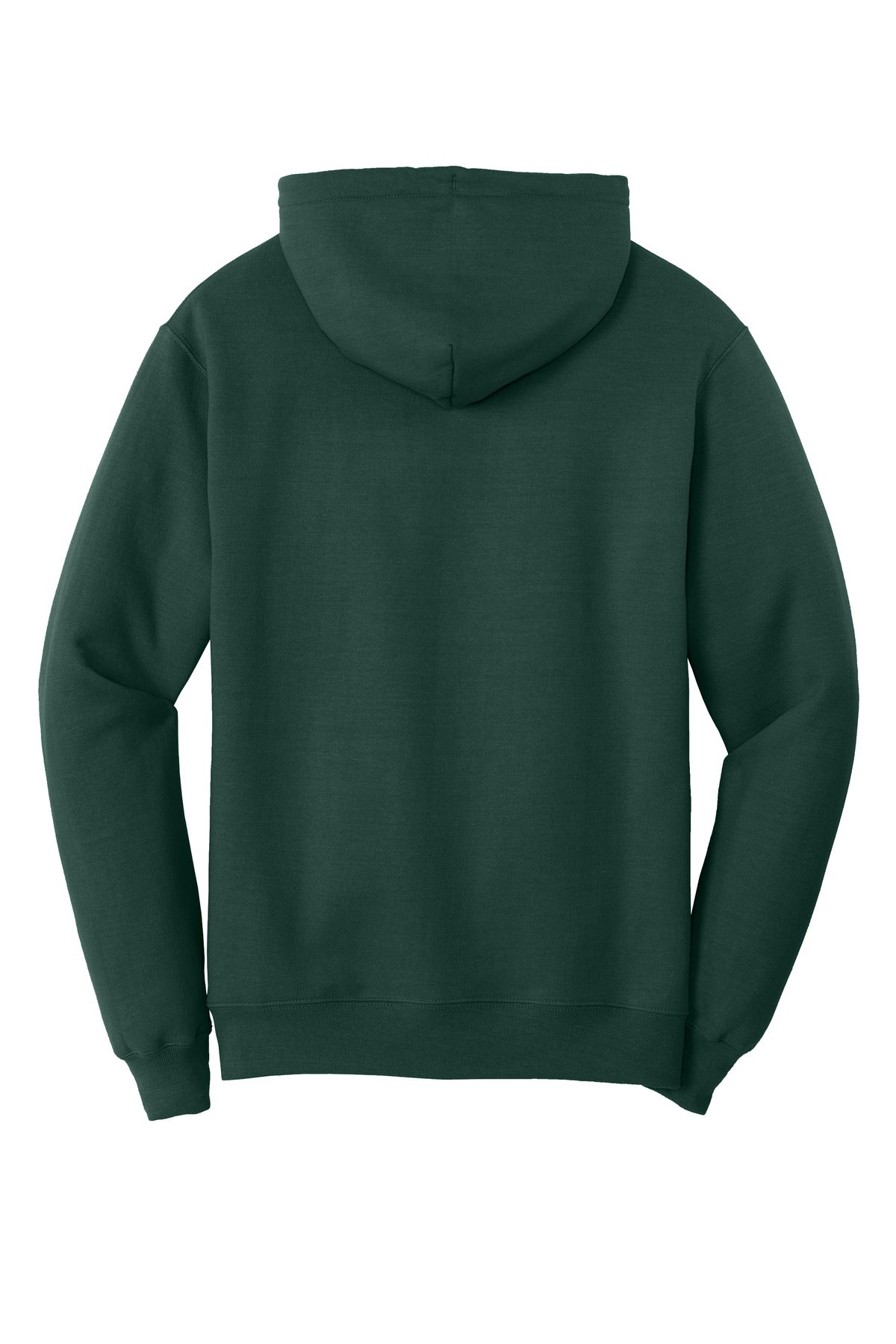 Rear View of Dark Green Port & Co Core Fleece Pullover Hooded Sweatshirt. PC78H