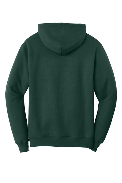 Rear View of Dark Green Port & Co Core Fleece Pullover Hooded Sweatshirt. PC78H