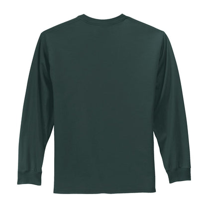 Rear View of Dark Green Port & Co Long Sleeve Essential Tee. PC61LS plain
