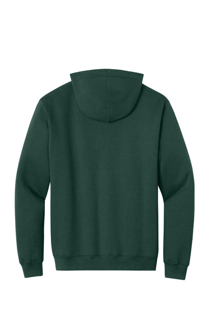 Rear View of Dark Green Port & Co Tall Essential Fleece Pullover Hooded Sweatshirt. PC90HT plain