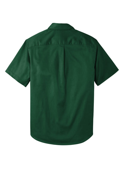 Rear View of DarkGreen Port Authority Short Sleeve SuperPro React Twill Shirt. W809 plain