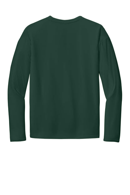 Rear View of DarkGreen Port & Co Long Sleeve Performance Tee. PC380LS plain