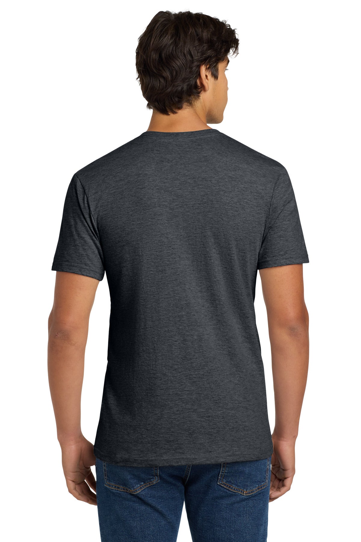 Rear View of DarkHthr Gildan Softstyle V-Neck T-Shirt. 64V00 plain