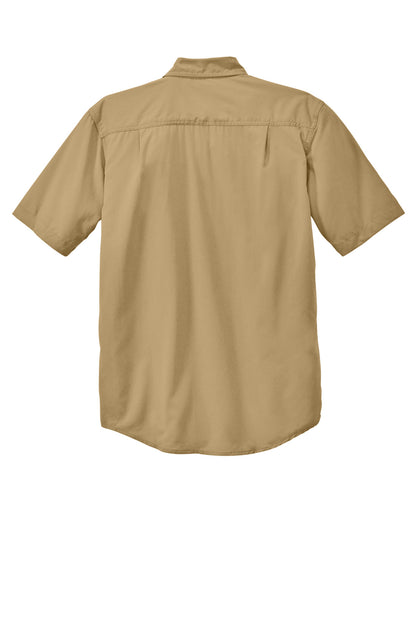 Rear View of DarkKhaki Carhartt Force Solid Short Sleeve Shirt CT105292 plain