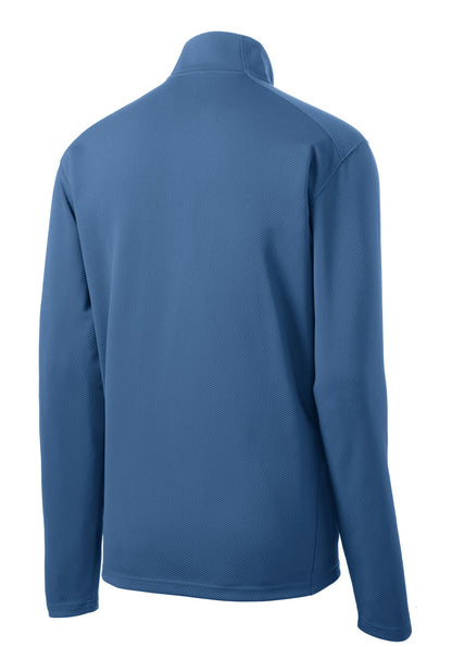 Rear View of Dawn Blue Sport-Tek Sport-Wick Textured 1/4-Zip Pullover. ST860 plain