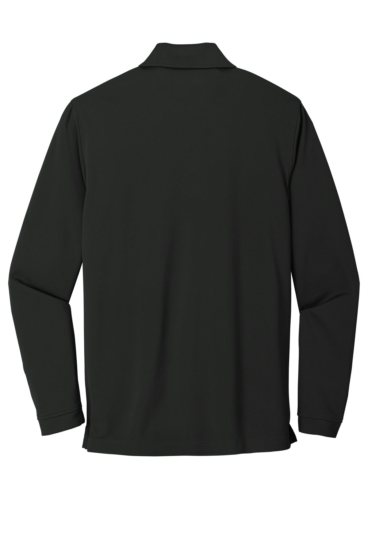 Rear View of Deep Black Port Authority Dry Zone UV Micro-Mesh Long Sleeve Polo K110LS plain