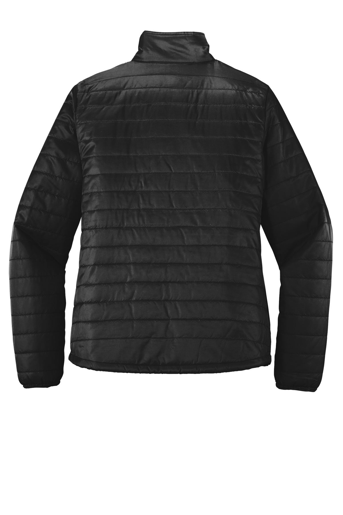 Rear View of Deep Black Port Authority Women's Packable Puffy Jacket L850 plain