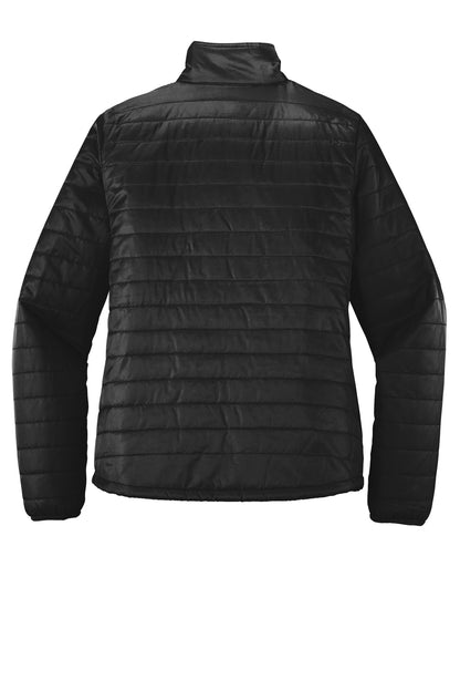 Rear View of Deep Black Port Authority Women's Packable Puffy Jacket L850 plain