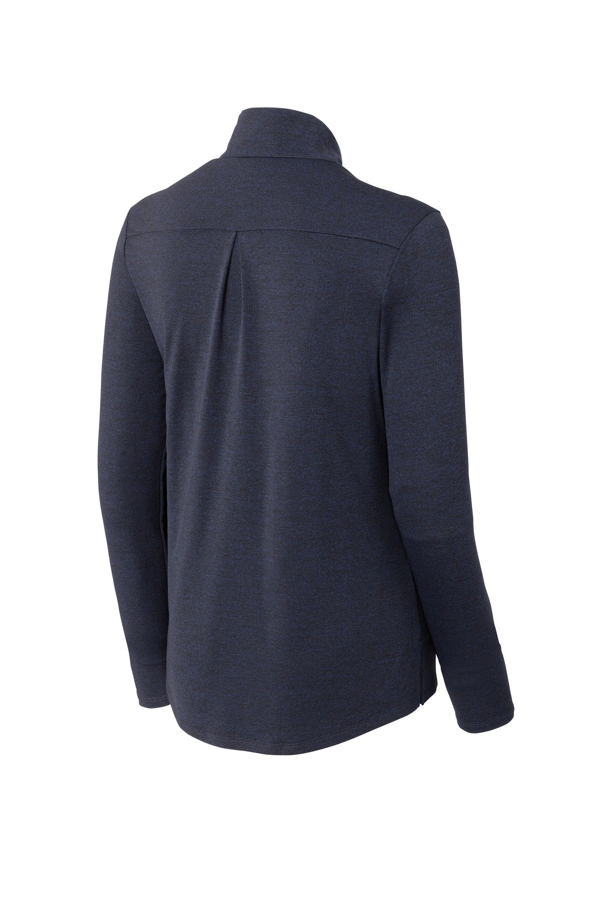 Rear View of Deep Navy Hthr Sport-Tek Women's Endeavor 1/2-Zip Pullover. LST469 plain