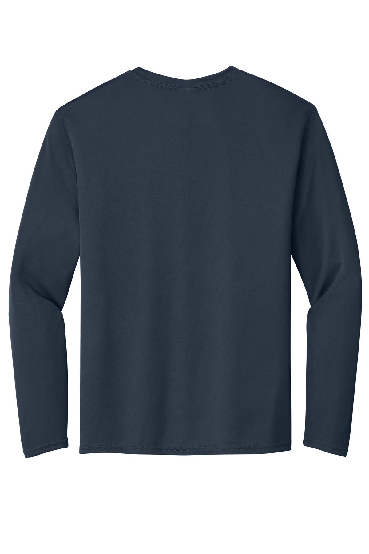 Rear View of Deep Navy Port & Co Long Sleeve Performance Tee. PC380LS plain