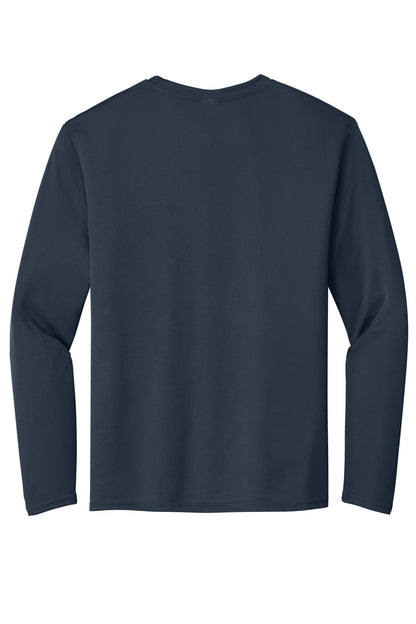 Rear View of Deep Navy Port & Co Long Sleeve Performance Tee. PC380LS plain