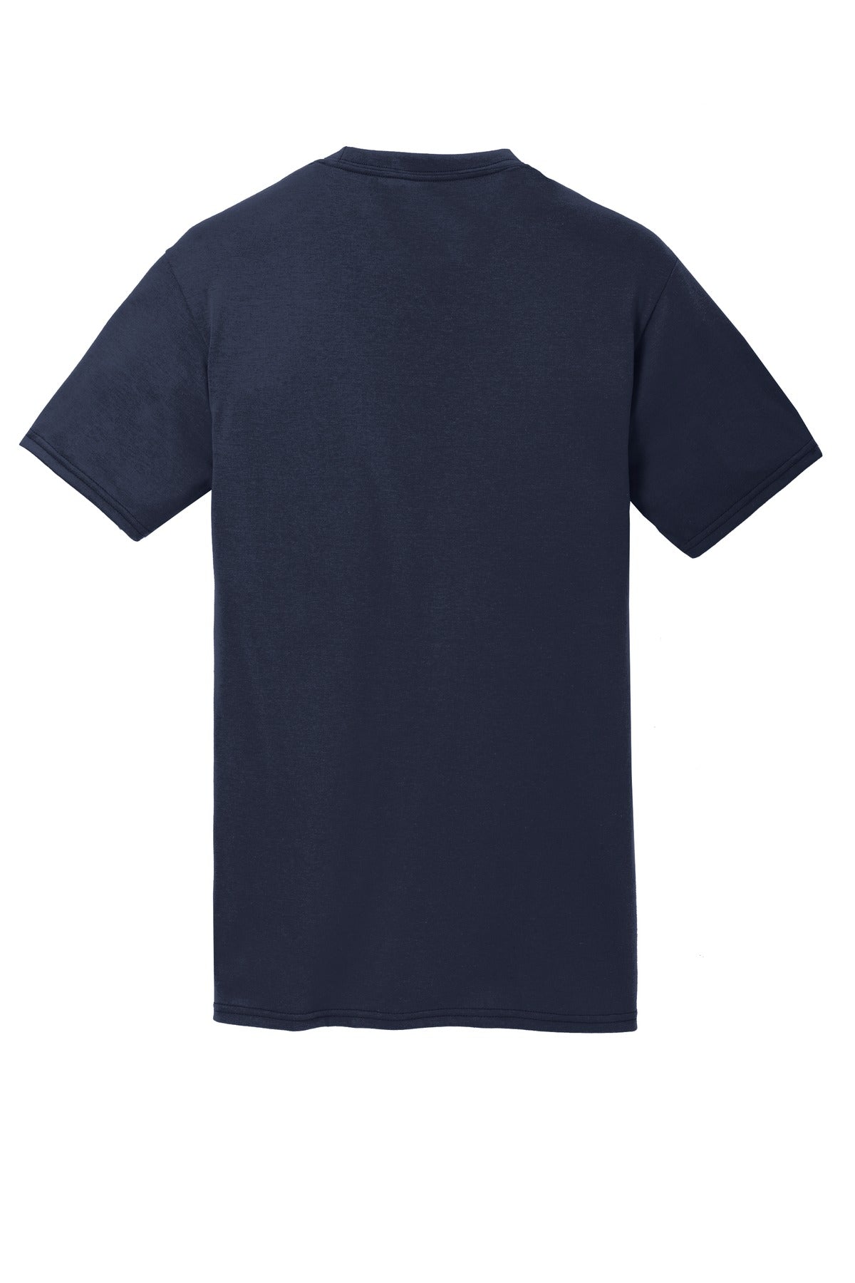 Rear View of Deep Navy Port & Co Performance Blend Tee. PC381 plain
