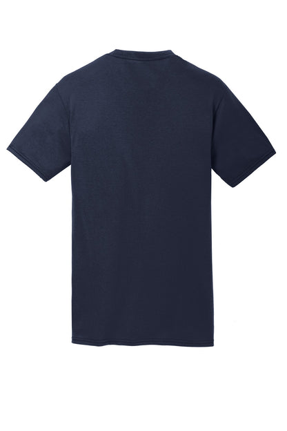 Rear View of Deep Navy Port & Co Performance Blend Tee. PC381 plain