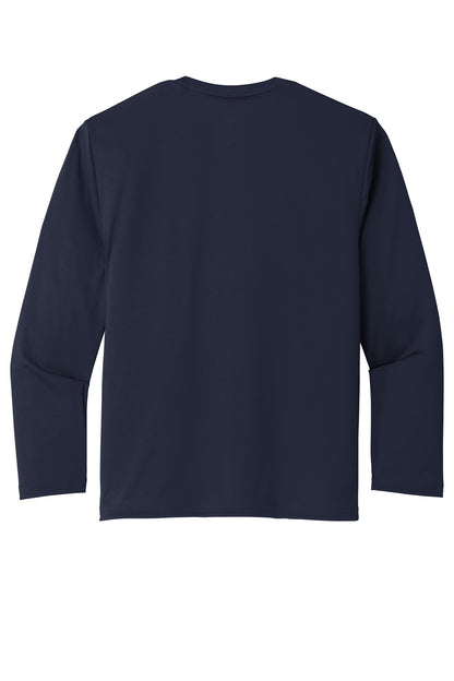 Rear View of Deep Navy Port & Co Youth Long Sleeve Performance Tee PC380YLS plain