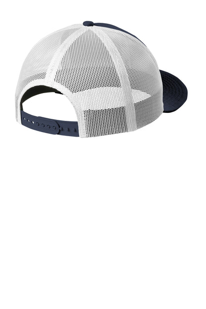 Rear View of Deep Navy/Wht New Era Snapback Low Profile Trucker Cap NE207 plain