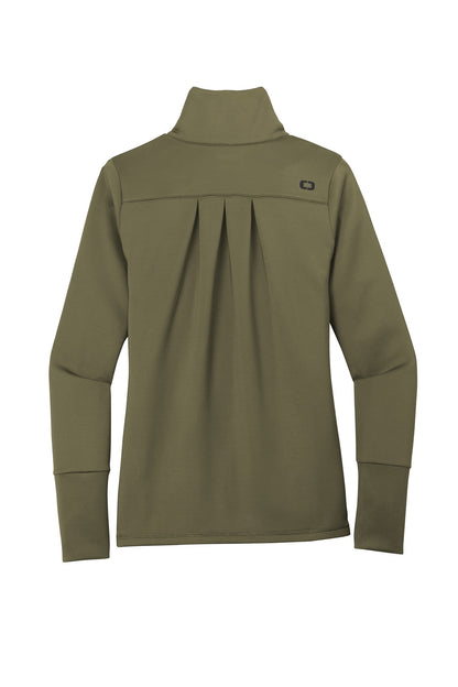 Rear View of Deep Olive OGIO Women's Modern Performance Full-Zip. LOE703 plain