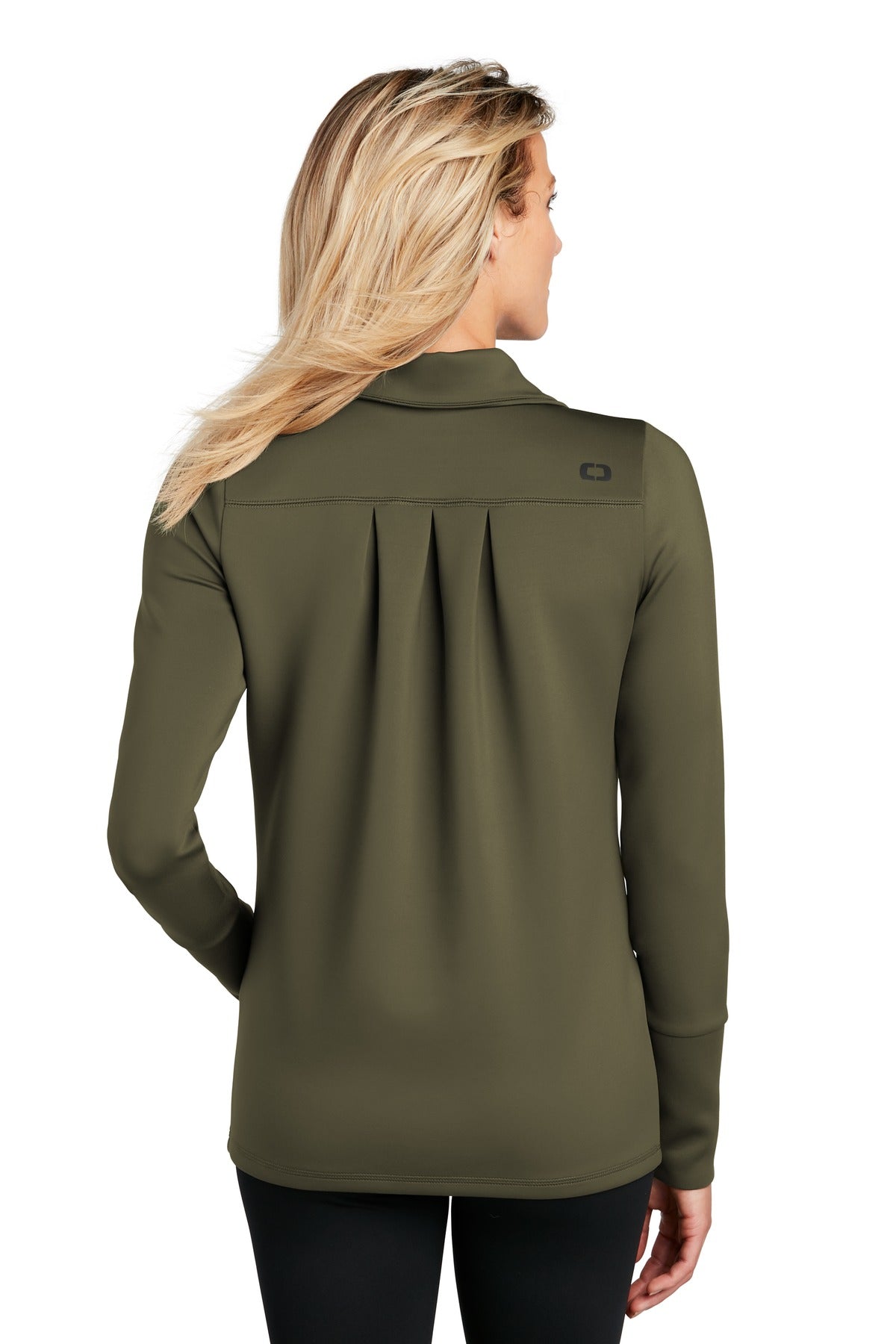 Rear View of Deep Olive OGIO Women's Modern Performance Full-Zip. LOE703 plain