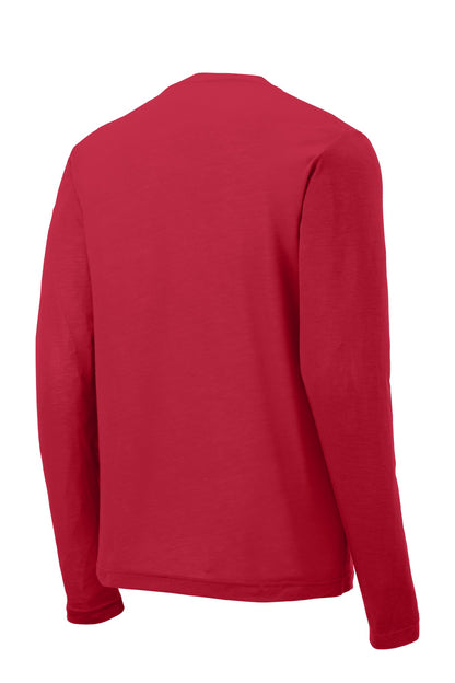 Rear View of Deep Red Sport-Tek Long Sleeve PosiCharge Competitor Cotton Touch Tee. ST450LS plain