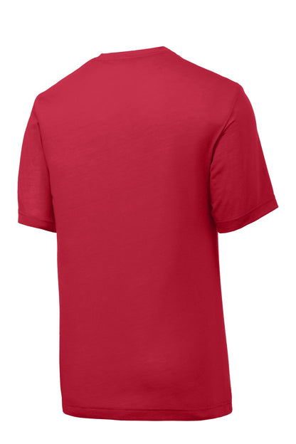 Rear View of Deep Red Sport-Tek PosiCharge Competitor Cotton Touch Tee. ST450 plain