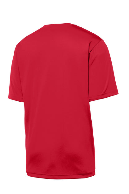 Rear View of Deep Red Sport-Tek PosiCharge Tough Tee . ST320 plain