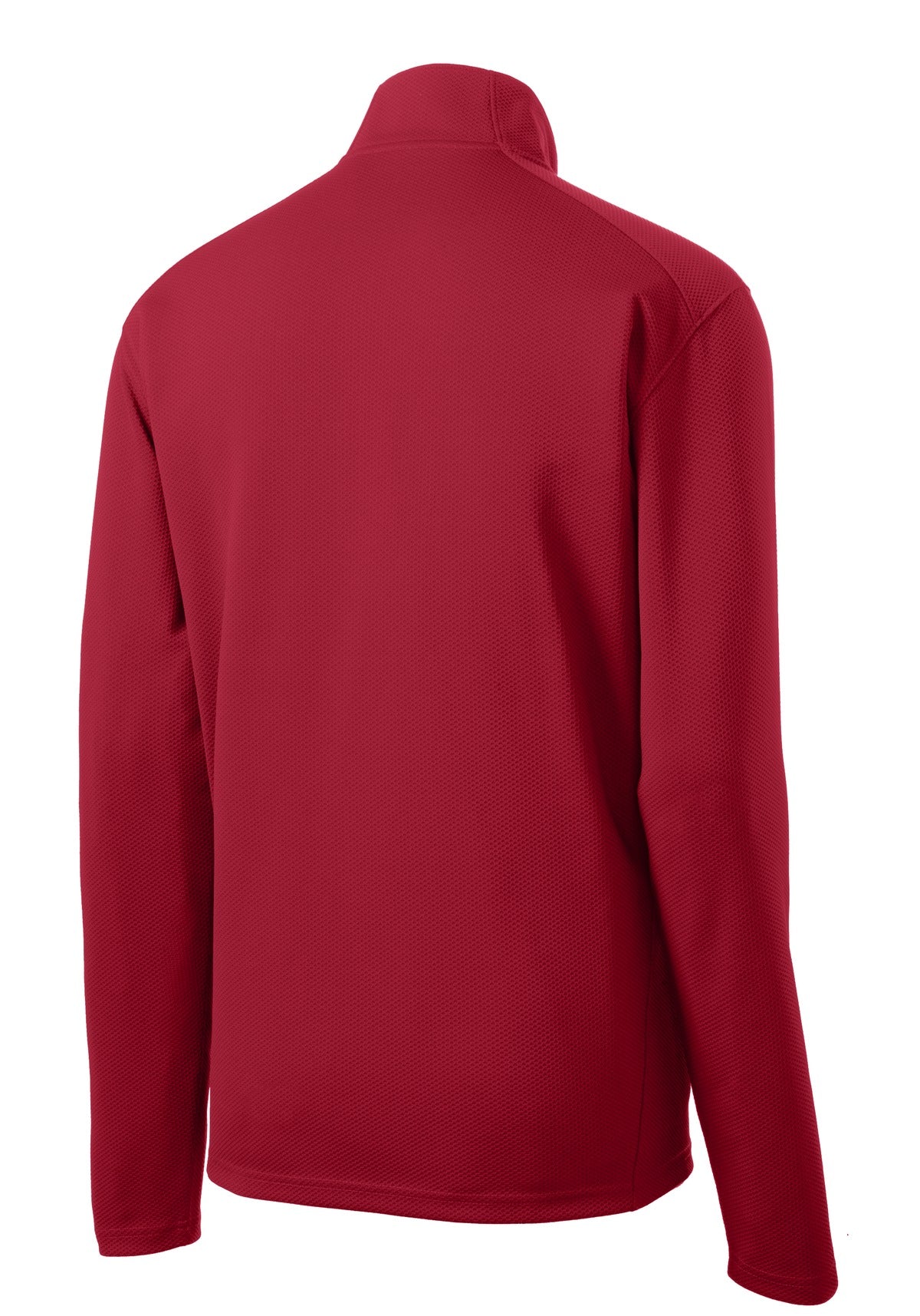 Rear View of Deep Red Sport-Tek Sport-Wick Textured 1/4-Zip Pullover. ST860 plain