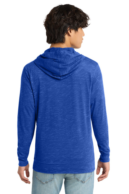 Rear View of Deep Royal District Medal Full-Zip Hoodie. DT565 plain