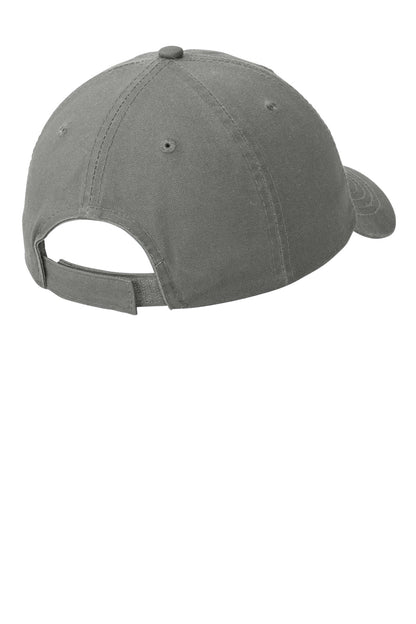 Rear View of Deep Smoke Port Authority Washed Twill Cap. CP78 plain