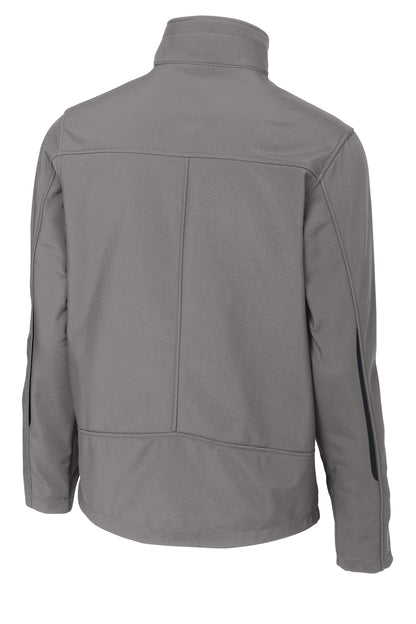 Rear View of Deep Smoke Port Authority Welded Soft Shell Jacket. J324 plain