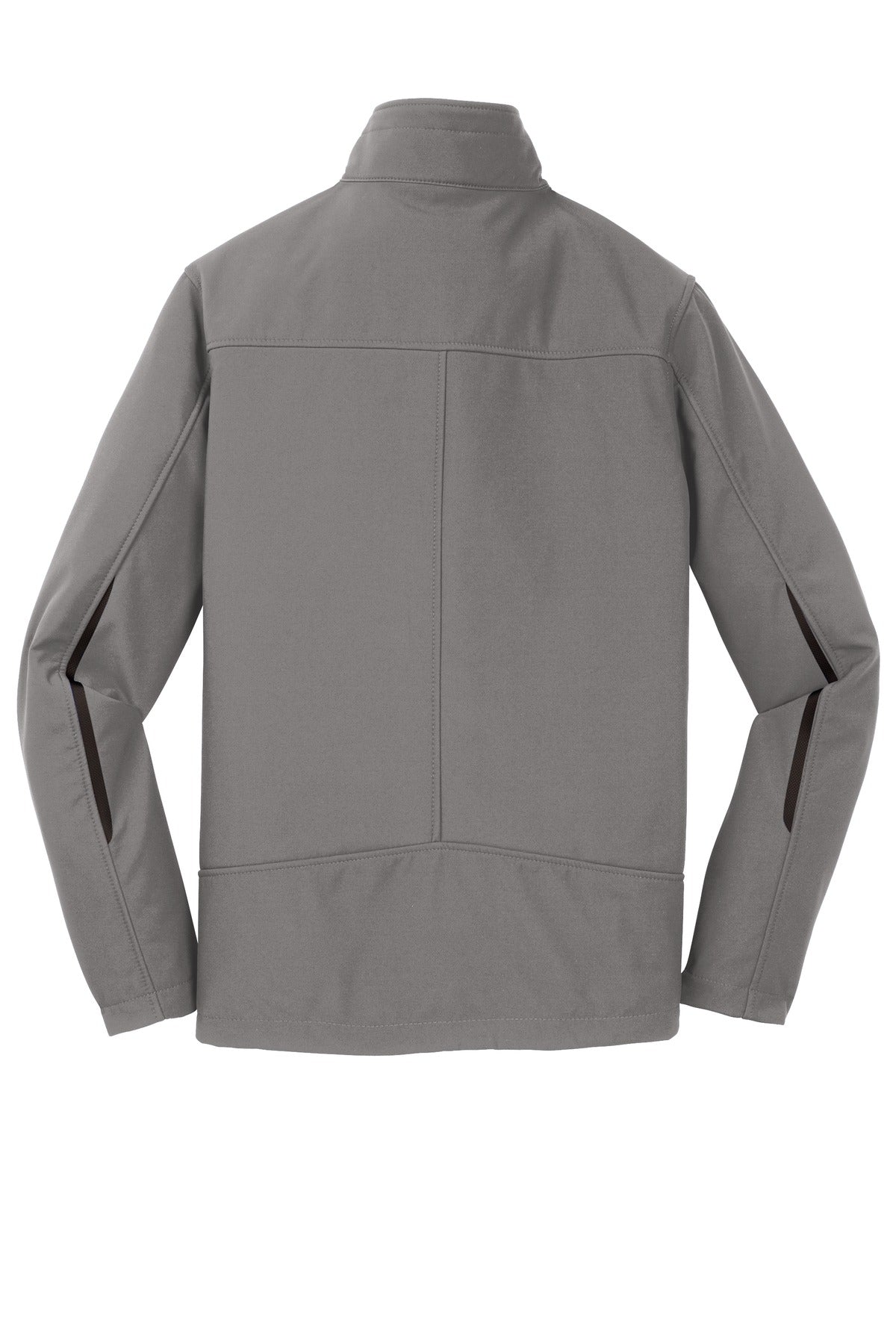 Rear View of Deep Smoke Port Authority Welded Soft Shell Jacket. J324 plain