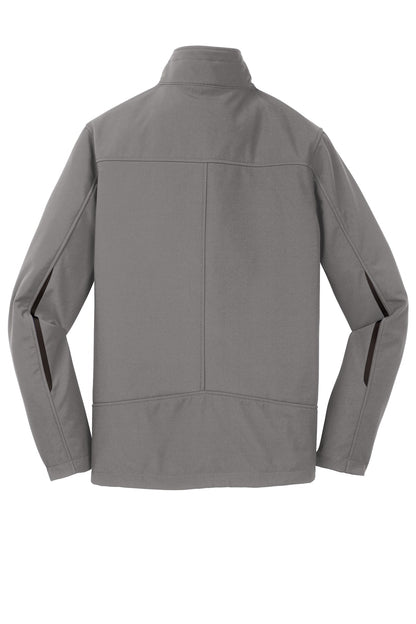 Rear View of Deep Smoke Port Authority Welded Soft Shell Jacket. J324 plain