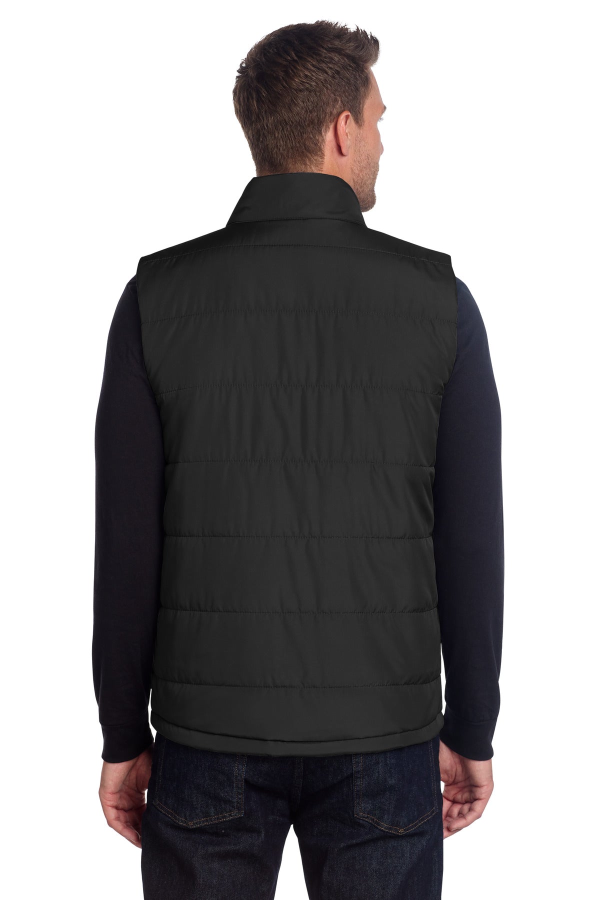 Rear View of DeepBlack Port Authority Puffer Vest J853 plain