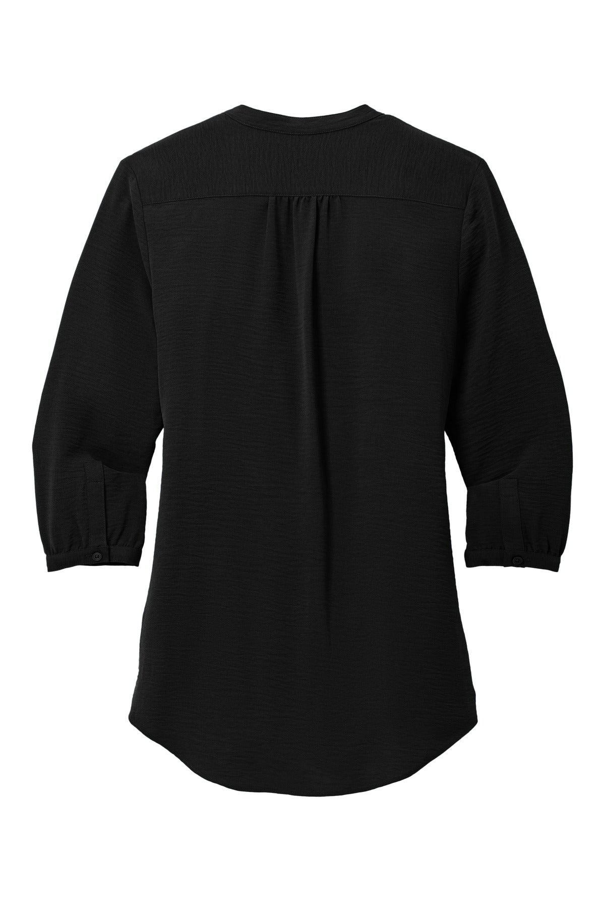 Rear View of DeepBlack Port Authority Women's 3/4-Sleeve Textured Crepe Tunic LW713 plain