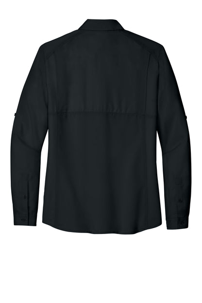 Rear View of DeepBlack Port Authority Women's Long Sleeve UV Daybreak Shirt LW960