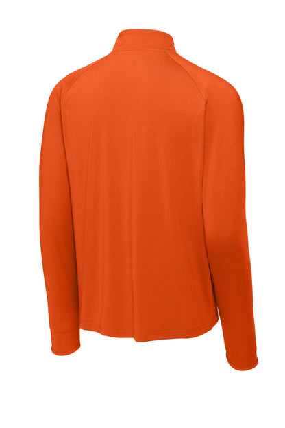 Rear View of DeepOrange Sport-Tek Sport-Wick Stretch 1/4-Zip Pullover. ST850