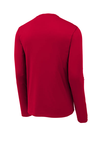 Rear View of DeepRed Sport-Tek Posi-UV Pro Long Sleeve Tee. ST420LS plain