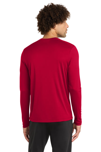 Rear View of DeepRed Sport-Tek Posi-UV Pro Long Sleeve Tee. ST420LS plain