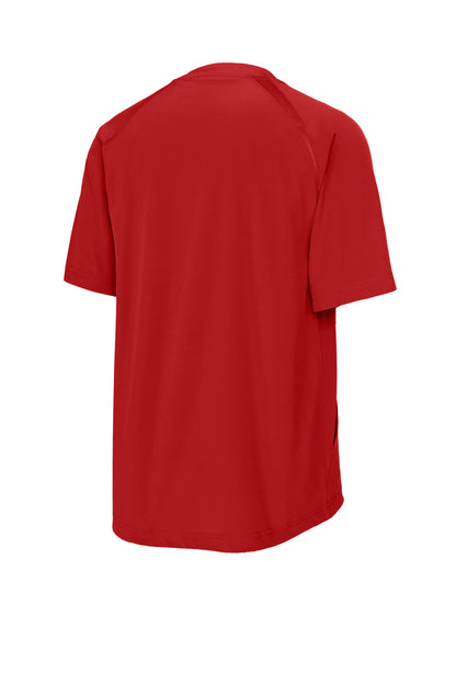 Rear View of DeepRed Sport-Tek Repeat 1/2-Zip Short Sleeve Jacket JST489 plain