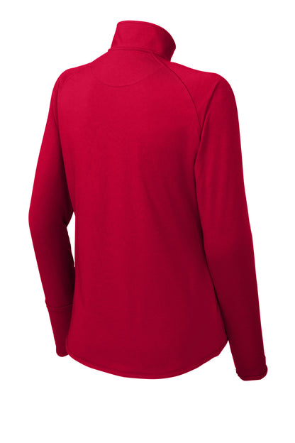 Rear View of DeepRed Sport-Tek Women's Sport-Wick Stretch 1/4-Zip Pullover. LST850 plain