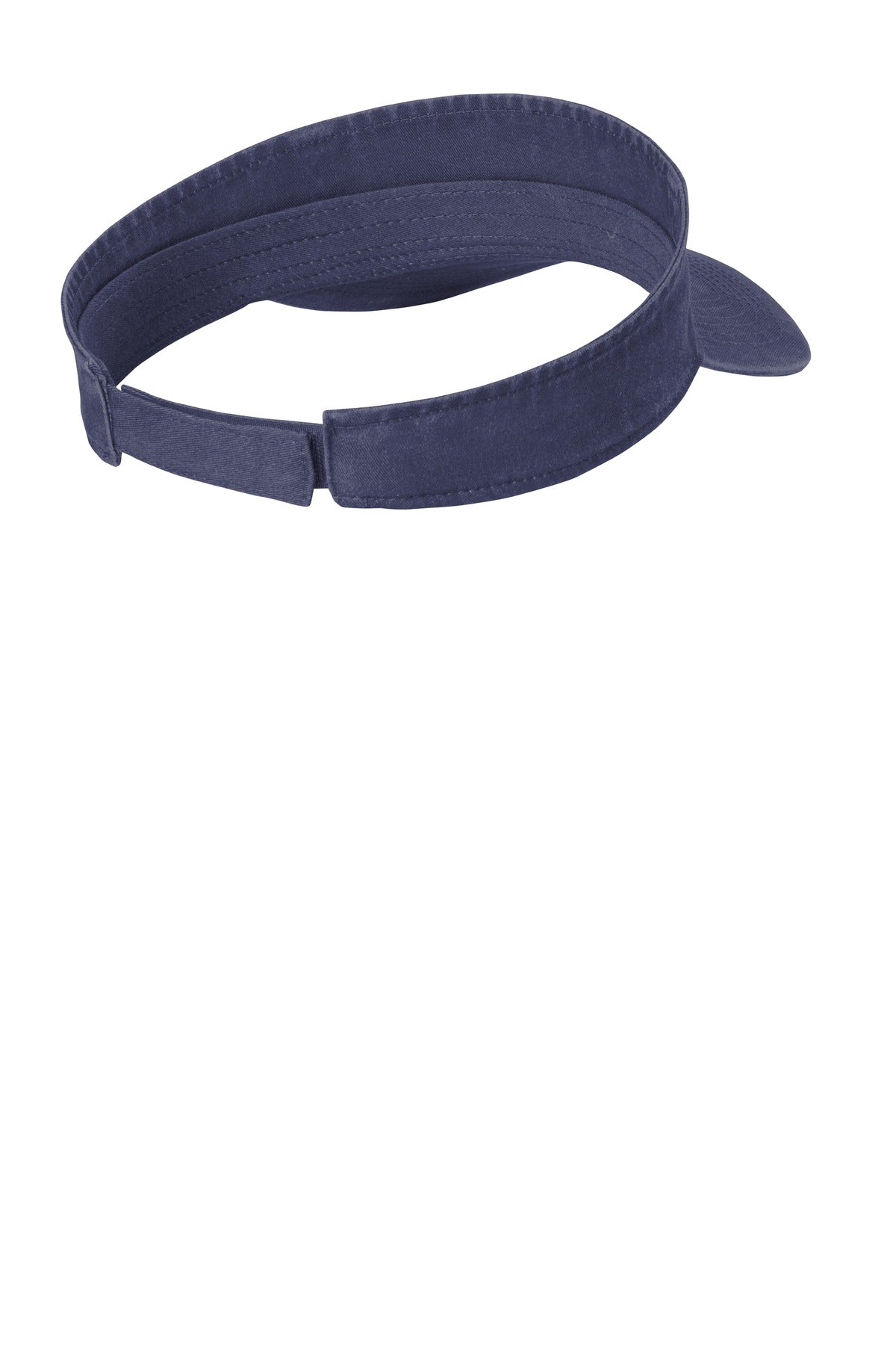 Rear View of Denim Blue Port Authority Beach Wash Visor. C944 plain